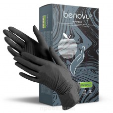 Перчатки нитриловые смотровые нестерильные текстурованные на пальцах черные BENOVY 50 пар/упак